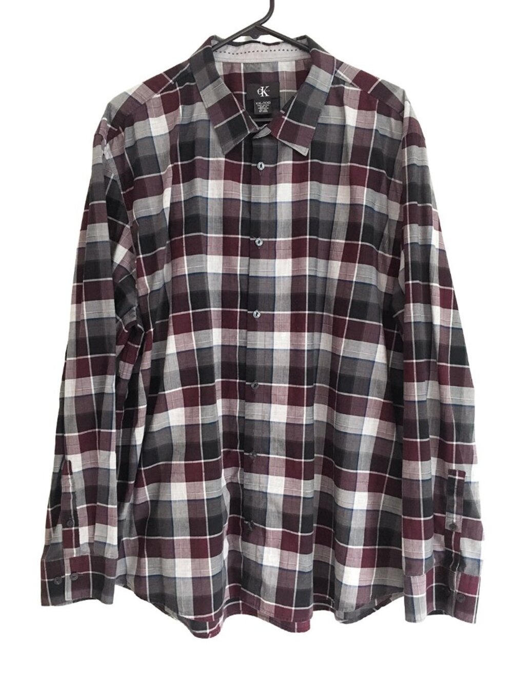 Calvin Klein Men's Burgandy Plaid Shirt Size XXL
